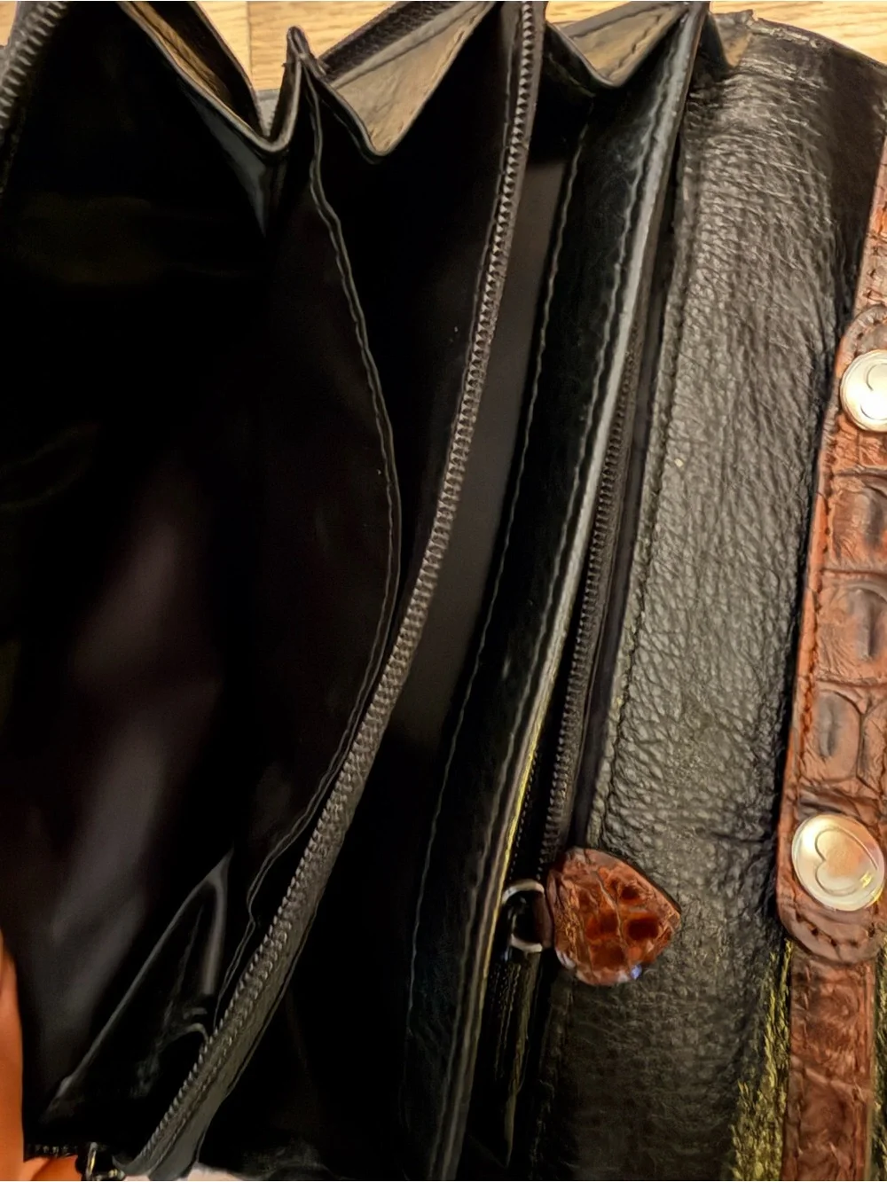 Brighton Y2K Convertible  Brown Croc-Textured Leather Crossbody Organizer Clutch